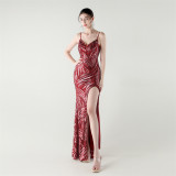 Sequined Low Back Fishtail Evening Dress for Formal Parties