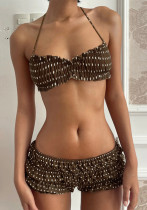 Sexy Low Back Lace-Up Swimsuit Polka Dot Bra and Boxer Bikini Set
