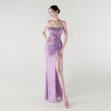 Sexy Low Back Fishtail Sequin Evening Dress