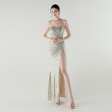 Sexy Low Back Fishtail Sequin Evening Dress
