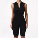Spring Summer Hollow Sleeveless Zipper Yoga Sports and Fitness Jumpsuit