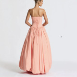 Strapless Solid Color Fashion Slit Maxi Dress for Women