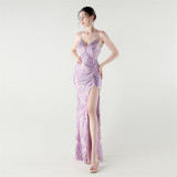 Sequined Low Back Fishtail Evening Dress for Formal Parties