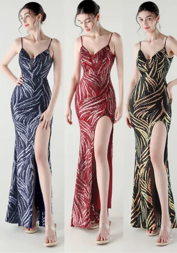 Sequined Low Back Fishtail Evening Dress for Formal Parties
