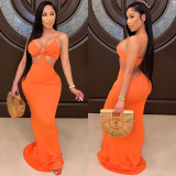 Sexy Knitted Strap Solid Color Dress for Women
