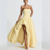Strapless Solid Color Fashion Slit Maxi Dress for Women