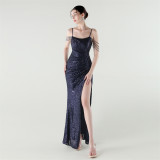 Sexy Low Back Fishtail Sequin Evening Dress