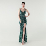 Sequined Low Back Fishtail Evening Dress for Formal Parties