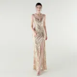 Elegant Deep V Strap Sequin Evening Dress