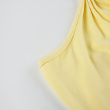 Summer Casual Sexy Knot Halter Neck Vest with Waist Drawstring Shorts Set
