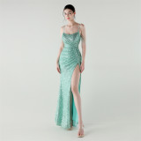 Sexy Low Back Fishtail Sequin Evening Dress