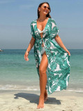 Short-Sleeved Lace-Up Sunscreen Shirt Beach Cover-Up (Without Swimsuit)