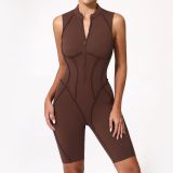Spring Summer Hollow Sleeveless Zipper Yoga Sports and Fitness Jumpsuit