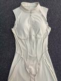 Spring Summer Hollow Sleeveless Zipper Yoga Sports and Fitness Jumpsuit