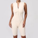 Spring Summer Hollow Sleeveless Zipper Yoga Sports and Fitness Jumpsuit