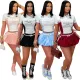 Women Lace Letter Print Button Casual Top and Skirt Two Piece Set