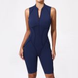 Spring Summer Hollow Sleeveless Zipper Yoga Sports and Fitness Jumpsuit