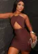 Women Fashion Hollow Pleated Halter Neck Solid Bodycon Dress