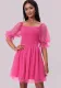 Women Formal Dress Off Shoulder Long Sleeve Pleated Mesh Dress