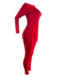 Women Patchwork Slit Long Sleeve Top And Pant Casual Two-piece Set