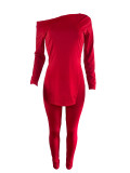 Women Patchwork Slit Long Sleeve Top And Pant Casual Two-piece Set