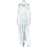 Women Solid Irregular Strapless Off Shoulder Lace-Up Maxi Dress