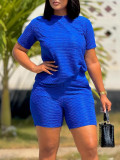 Women Casual Summer Solid Short Sleeve Top and Shorts Two-piece Set