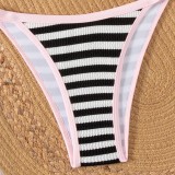 Women Striped Lace Sexy Bikini Swimsuit Two Pieces