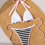 Women Striped Lace Sexy Bikini Swimsuit Two Pieces