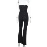 Women Sparkling Polka Dot Strapless Wide Leg Jumpsuit