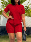 Women Casual Summer Solid Short Sleeve Top and Shorts Two-piece Set