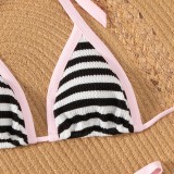 Women Striped Lace Sexy Bikini Swimsuit Two Pieces
