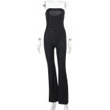 Women Sparkling Polka Dot Strapless Wide Leg Jumpsuit