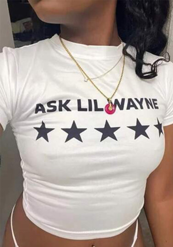 Women Five-pointed Star Letter Crop Top