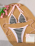 Women Striped Lace Sexy Bikini Swimsuit Two Pieces