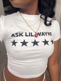 Women Five-pointed Star Letter Crop Top