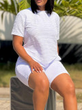 Women Casual Summer Solid Short Sleeve Top and Shorts Two-piece Set