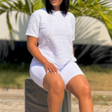 Women Casual Summer Solid Short Sleeve Top and Shorts Two-piece Set