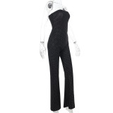 Women Sparkling Polka Dot Strapless Wide Leg Jumpsuit