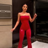 Women Sparkling Polka Dot Strapless Wide Leg Jumpsuit