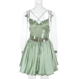 Women's Street Sexy Straps Low-Back Lace-Up Bubble Dress