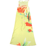 Women's Summer Fashion Print Sleeveless Low-Back Long Dress
