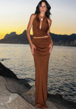 Women's Summer Solid Color Halter Neck Vest Slim Skirt Two Piece Set