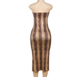 Spring/Summer Women's Sexy Sleeveless Strapless Fashion-Print Bodycon Long Dress