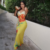 Women's Summer Fashion Print Sleeveless Low-Back Long Dress
