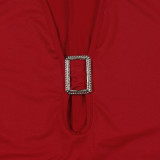 Women's Fashion Slim Elastic Sexy Solid Color Metal-Design Hollow Jumpsuit