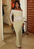 Women's Chic Elegant Irregular Off-Shoulder Long-Sleeve Long Dress