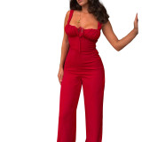 Women's Sexy Lace-Up V-Neck Jumpsuit