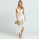 Women's Summer Sexy Lace Hollow-Patchwork Straps Slim Split Dress
