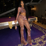 Women's Casual Micro-Transparent Sexy Slim Short Top & Long Pants Two Piece Set